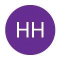The round icon in purple, resembling a Google review, features the initials HH in the centre.