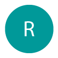 The round icon in teal, resembling a Google review, features the initial R in the centre.